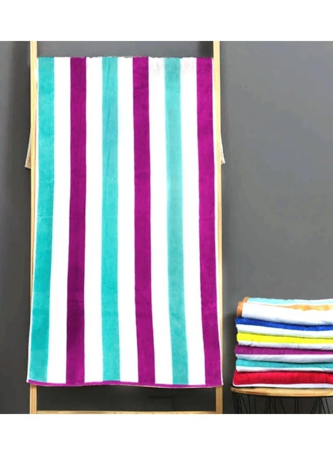 م اكس م منشفة شاطئ كبيرة، مخملية فاخرة 100% قطن كابانا منشفة حمام سباحة مخططة، ناعمة وماصة، 630 جرام في المتر المربع، 90x180 سم (مخطط أرجواني) - Image 2